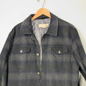 Wool Blend Jacket Mens L Plaid Blue Gray Vintage Y2K Coat Shacket Button Grunge